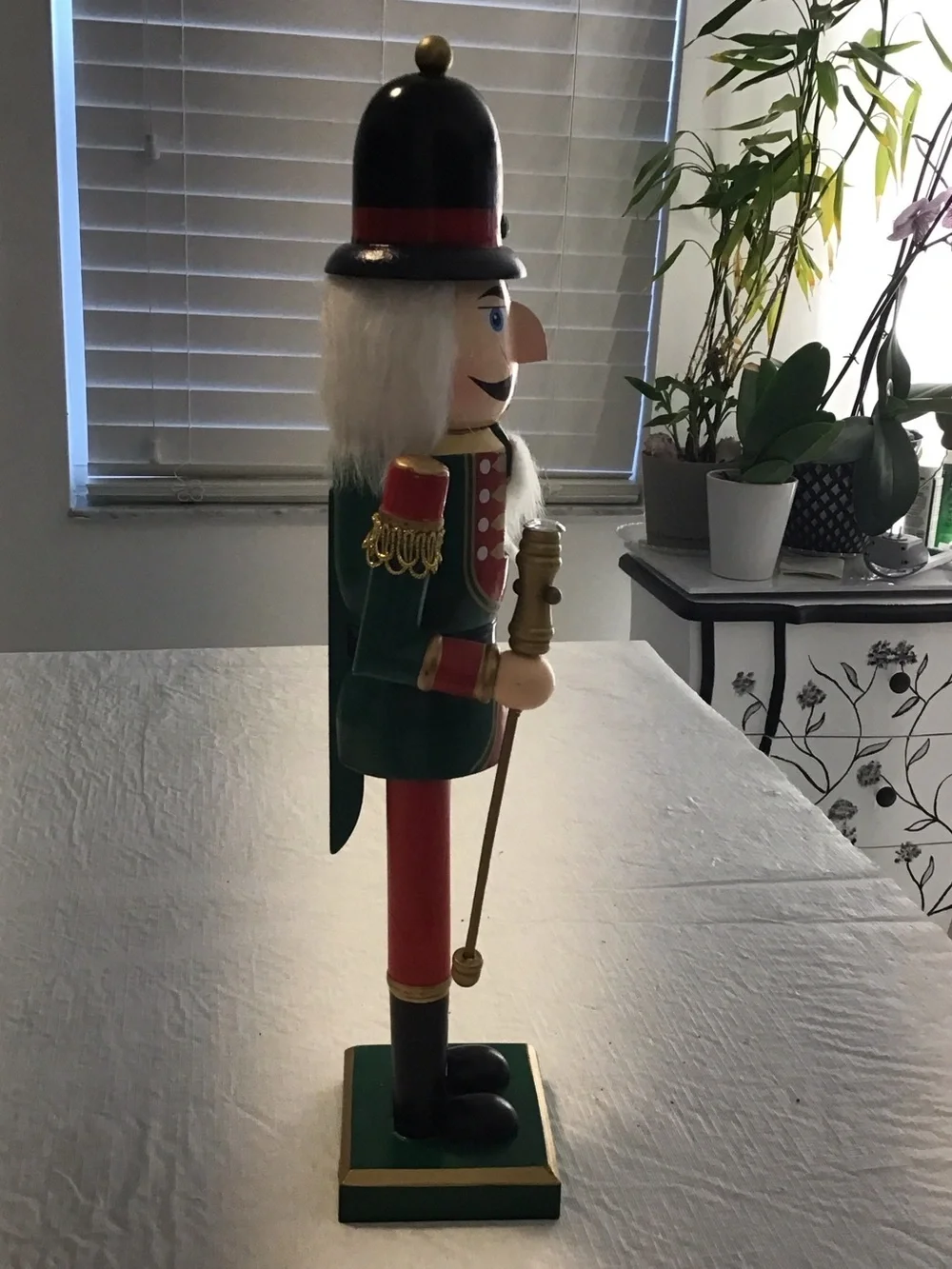 Festive Red & Green Wooden Nutcracker Soldier with Gold Accents